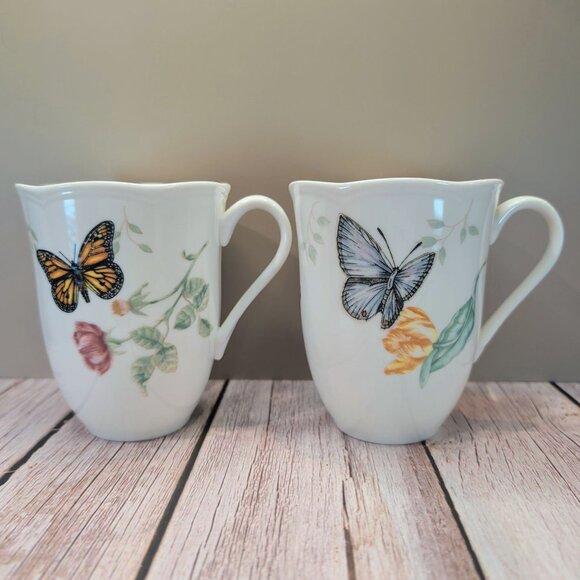 Lenox Butterfly Meadow Porcelain Mugs Set Of 2 - Picture 1 of 8